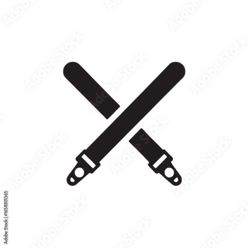 Black seatbelt icon crossed on a white background  