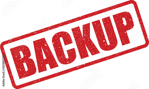 Red distressed grunge style stamp with the word Backup on white