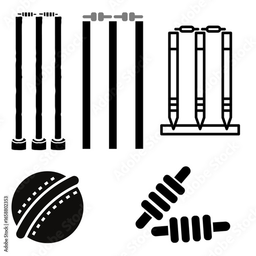 Cricket Wickets with Ball and Bails Vector Icon – Sports Equipment Symbol for Match and Logo Design