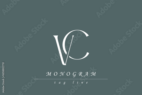 VC Initials Stylized Monogram Design Featuring Intertwined. Artistic representation of monogram initials creatively arranged and displayed.