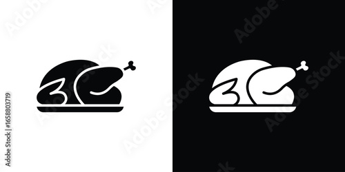 Roasted Chicken Icon in Two Color Variations Isolated on White and Black Backgrounds