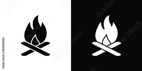 Campfire Icon in Black and White with Simple Design
