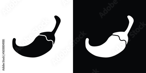 Chili Pepper Icon in Black and White, Isolated on White and Black Background