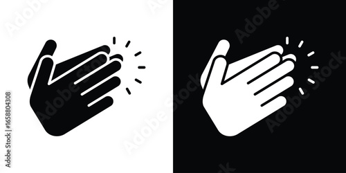 Hands Clapping Icon, Isolated on White and Black Backgrounds