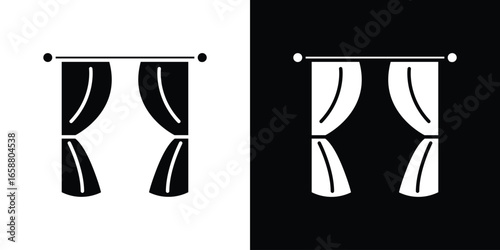 Curtains Icon in Two Color Variations Isolated on White and Black Backgrounds