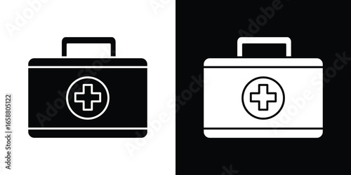 First Aid Kit Icon in Black and White with Medical Cross