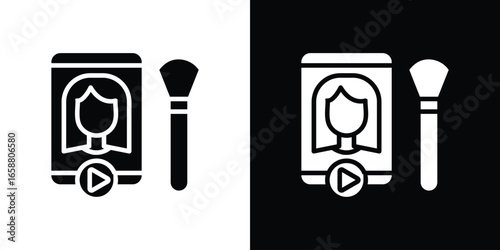Hair Tutorial Video on Smartphone with Makeup Brush, Isolated on White Background