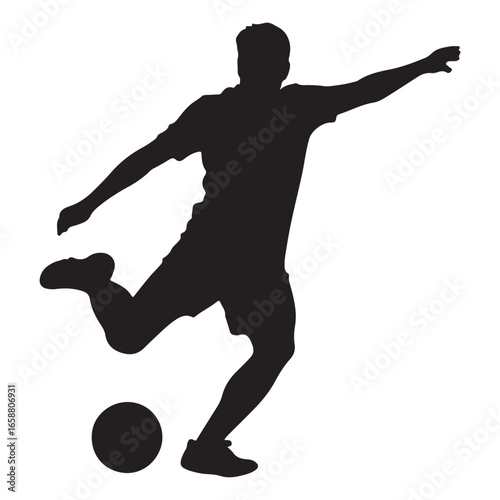 Silhouette Athlete Performing Free Kick with Dynamic Leg Stretch