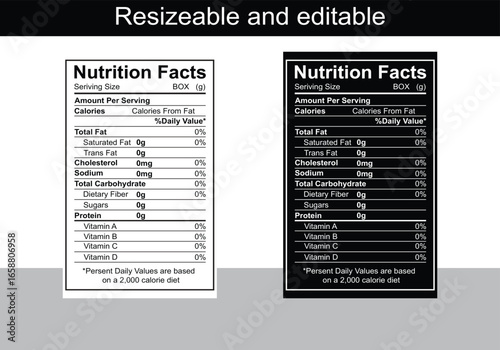 Nutrition Facts Label - Editable and Resizable Design for Product Packaging