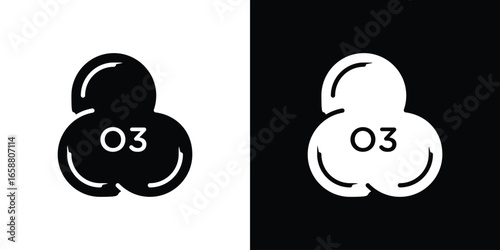 Ozone Molecule Icon in Black and White with Numbering