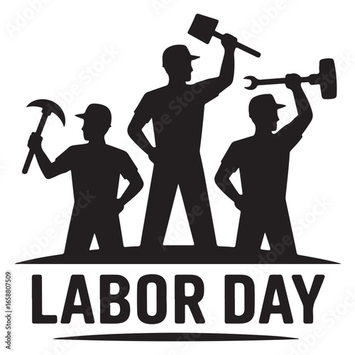 Silhouette Vector of Worker Raising Hammer on Labor Day