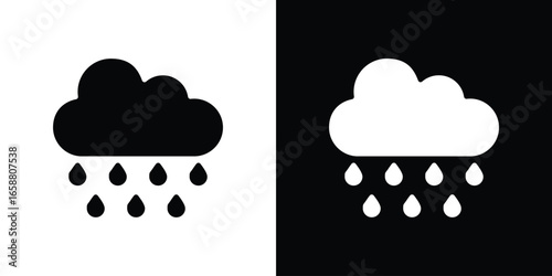 Rain Cloud Icon in Black and White with Simple Design