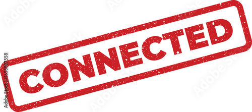 Red grunge stamp with the word Connected imprinted in a textured font
