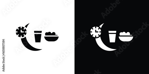 Nighttime Routine Icons with Clock, Isolated on White Background