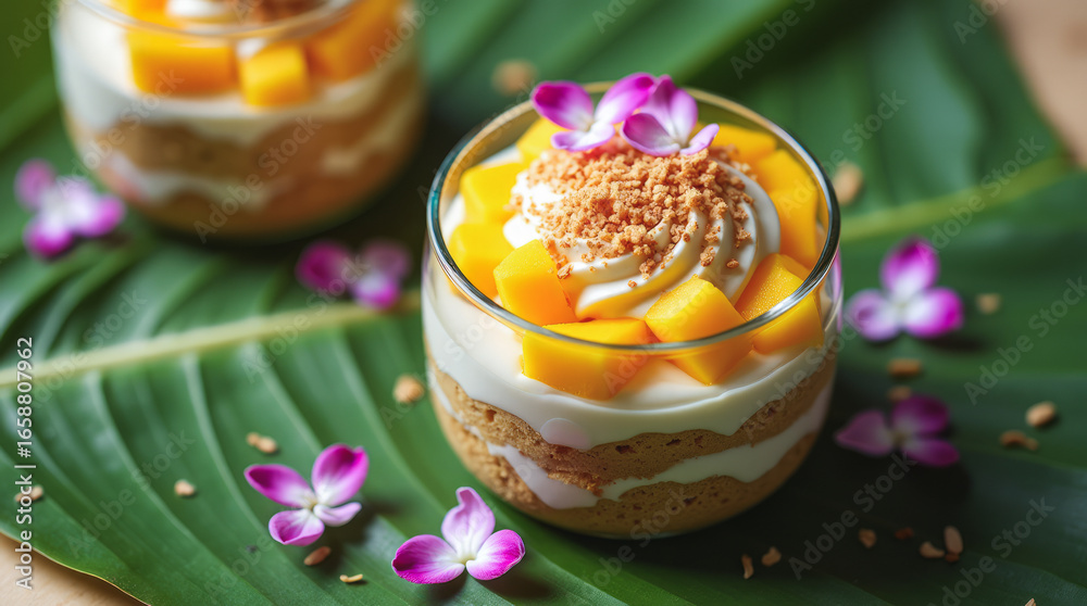 Bangkok-Style Mango Tiramisu with Coconut Cream Tropical Layered Dessert Bangkok-Style Mango Tiramisu with Coconut Cream Tropical Layered Dessert