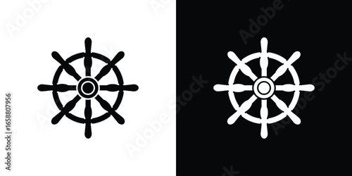 Ship Wheel Icon Isolated on White and Black Backgrounds