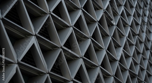幾何学的三角形模様が美しく並ぶ近代建築のファサード