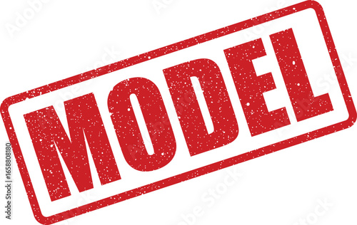 Red grunge stamp with the word Model in white sansserif font