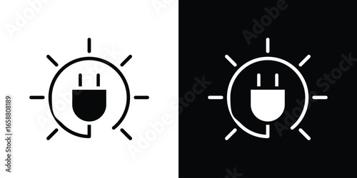 Electric Plug Icon in Sunburst Design, Isolated on White Background