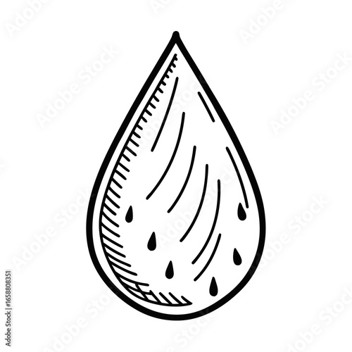 Black and white water drop illustration representing hydration, nature, purity, and freshness, perfect for design projects