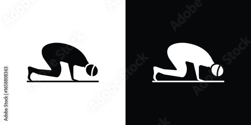 Person in Prostration, Isolated on White and Black Backgrounds