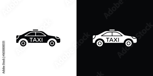 Taxi Icon in Black and White with Simple Design