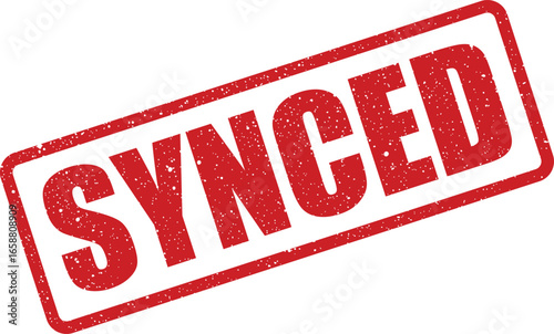 Red grunge stamp with the word SYNCED applied diagonally across a plain background