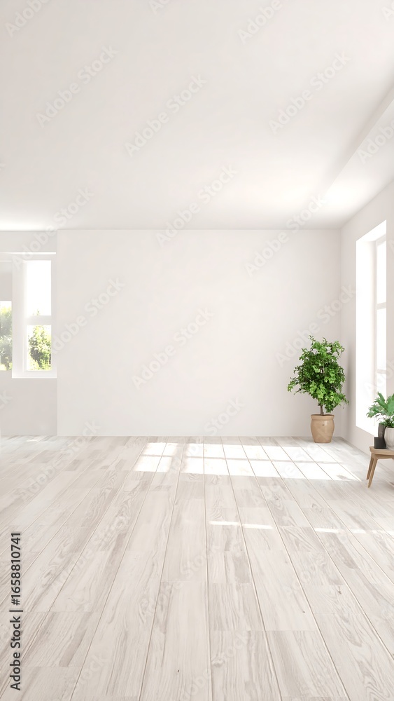 Fototapeta premium Empty bright white room with wooden floor