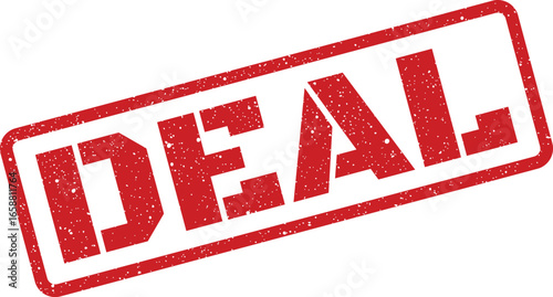 Red Rectangular Stamp with the word DEAL in textured capital letters
