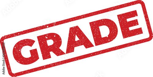 Red rectangular stamp with the word grade in distressed capital letters