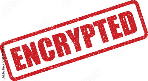 Red rubber stamp with the word encrypted imprinted