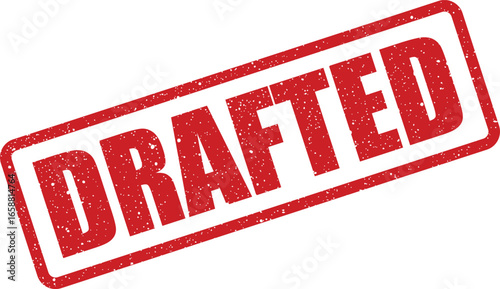 Red rubber stamp with the word DRAFTED in white, textured lettering