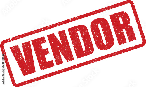 Red textured rubber stamp with the word VENDOR