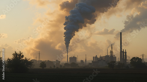 Air pollution by smoke coming out of fertilizer factory chimney.