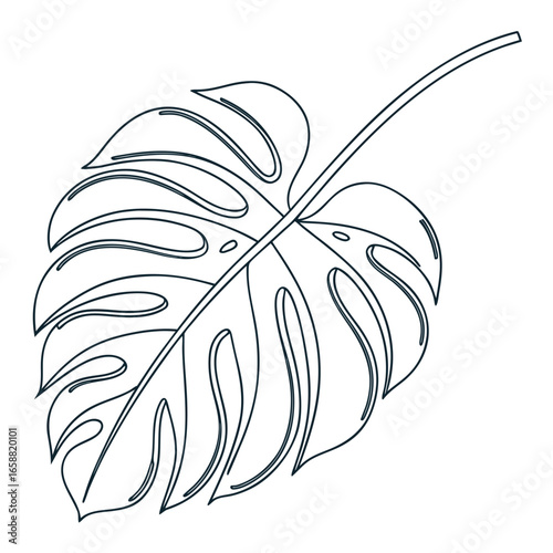Monstera deliciosa leaf outline drawing for botanical designs and minimalist illustrations perfect for nature themed projects and modern art prints