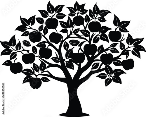 Apple Tree with Fruits Silhouette