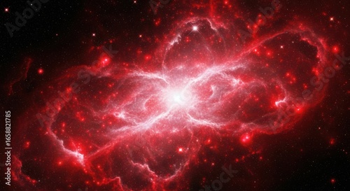 Vibrant Red Nebula Bursting With Cosmic Energy and Stars