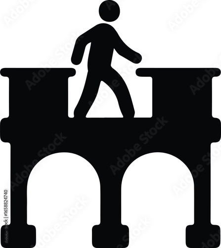 Vector Illustrator Person Walking on Bridge Structure Symbol Silhouette