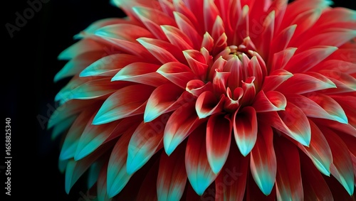 Stunning Close-Up of a Red Dahlia Flower with Cyan Tips