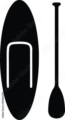 Vector Illustrator Stand Up Paddleboard and Paddle Simple Design Silhouette