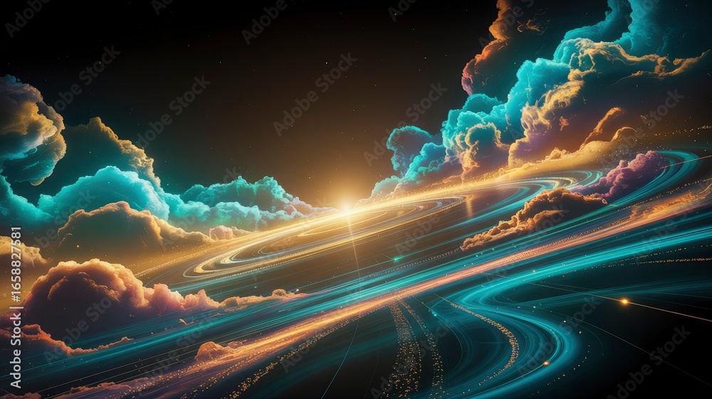 Obraz premium Celestial Cloudscape Ethereal Glow and Swirling Nebula Trails