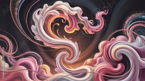 Abstract Swirling Fluid Art Pastel Hues and Dynamic Forms