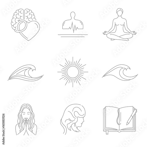 Minimalist Line Icon Set for Yoga, Meditation, and Mindfulness Vector