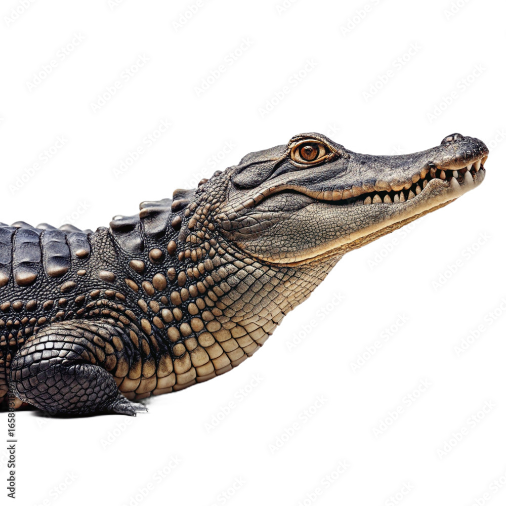 Fototapeta premium Detailed close up of a stunning alligator with textured skin and sharp teeth