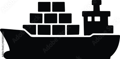 Vector Illustrator Cargo Container Ship Delivering Merchandise Silhouette