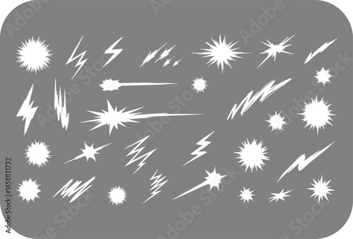 Cosmic explosions and electric flashes vector set.