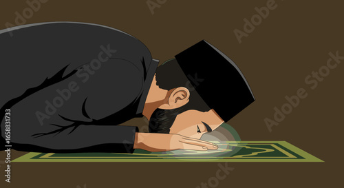 uslim Man Praying in Sujud Position on Prayer Mat