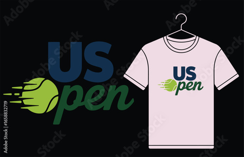 Dynamic US Open Tennis T-Shirt Design with Speed Lines and Hanger Display Mockup