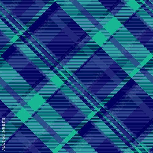 Classic plaid pattern in cool blue and teal hues. Evokes comfort, tradition, and a modern, sophisticated feel. Ideal for textiles, backgrounds,  graphic design.