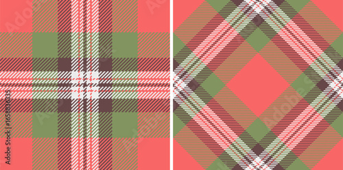 Vector plaid fabric of background seamless check with a textile pattern tartan texture. Set in novelty colors in mens flannel shirt styles.